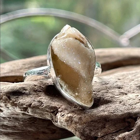 Incredible Natural Spiralite Fossil Druzy GemShell Ring | sz 10.25 - Picture 7 of 13